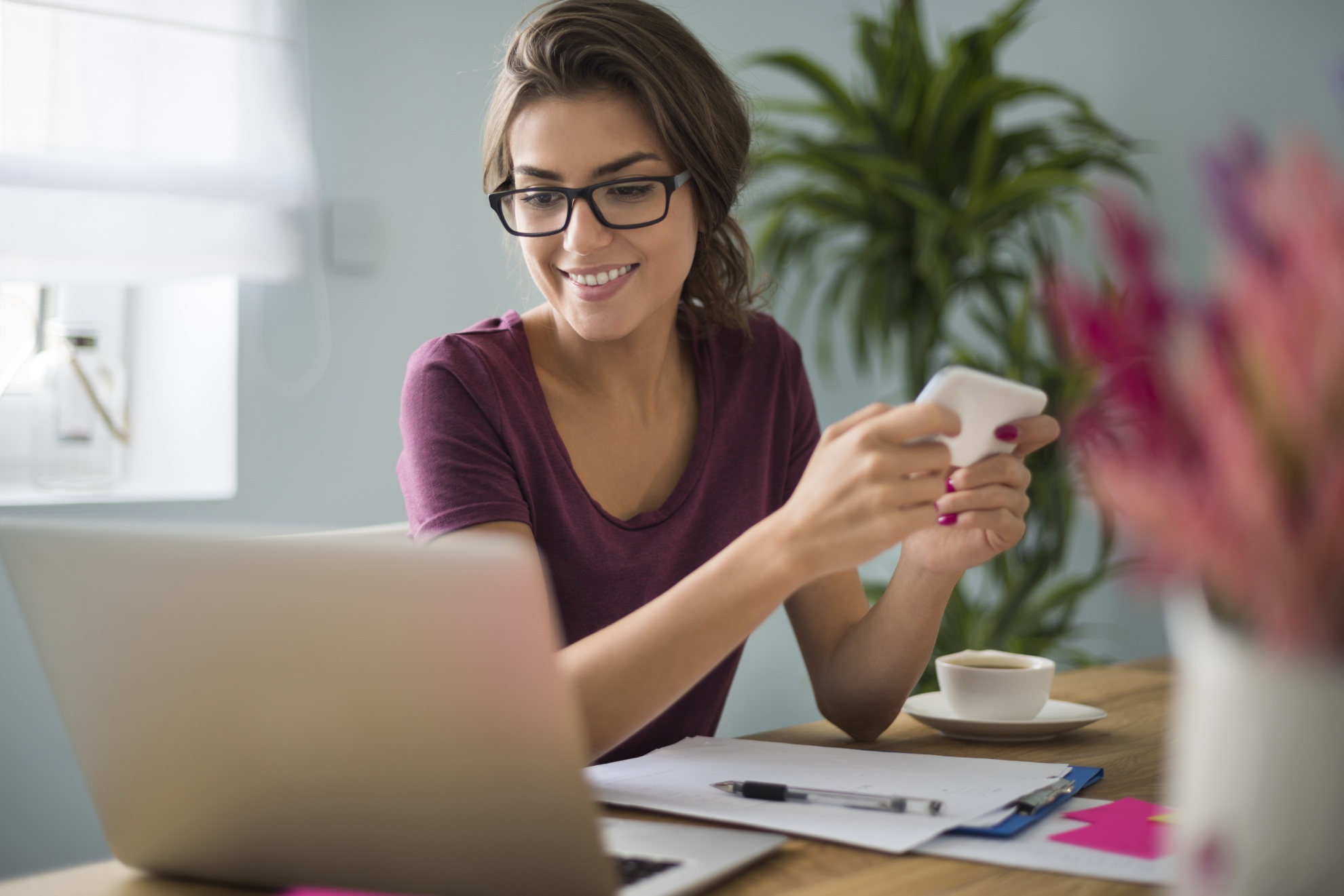 A woman working on her laptop