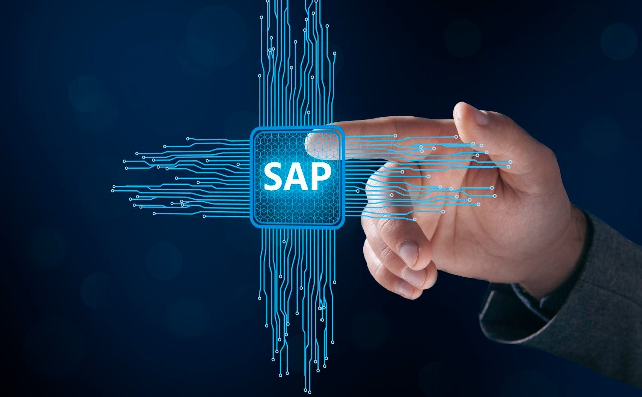 Conceptual image depicting SAP system software automation, resembling a motherboard